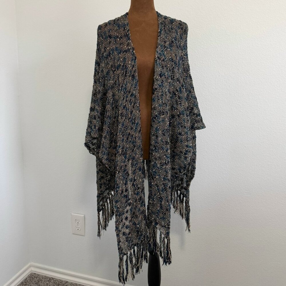 Coldwater Creek Rayon/Cotton Fringe Hem Wrap Shawl Sweater Women's Size One Size